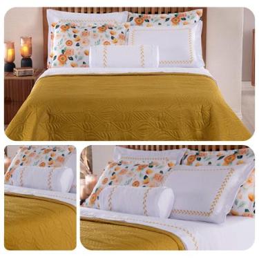 Imagem de Kit Colcha Cobre Leito Queen Size Dupla Face Matelado Percal 300 Fios 