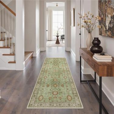 Imagem de GENIMO Tapete de corredor para corredores lavável à máquina, antiderrapante boho vintage leve lavável, tapetes finos para entrada, corredor, banheiro, lavanderia, corredor, sálvia tijolo