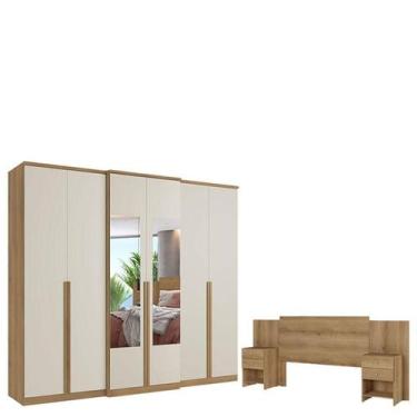Imagem de Guarda Roupa Casal Valência 6 Portas Glass Capuccino Off White e Cabec