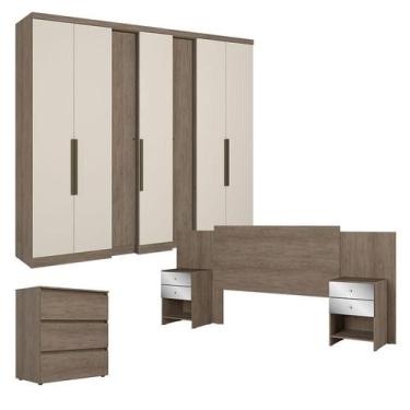 Imagem de Guarda Roupa Casal Selecto 7 Portas Rustic Off White com Cômoda Gavete