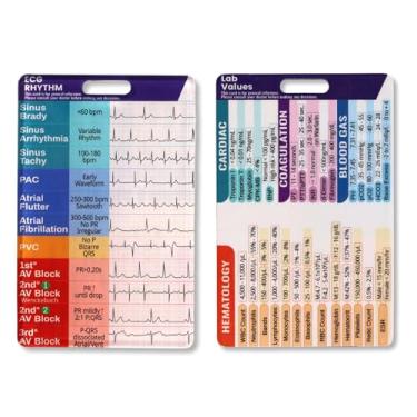 Imagem de Cartões Identificação Ritmo Cardíaco, Acrílico Folha de Consulta Rápida Ritmos Guia de Referência Bolso à Prova d'Água Paramédicos Dupla Face Acessórios para Enfermeiros e Médicos