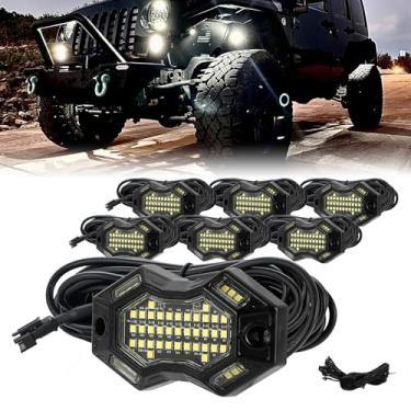 Imagem de SUNPIE 6 cápsulas de luzes brancas magnéticas – caixa de alumínio, conexão rápida, 49 chips de alta potência, fios de extensão de 4 m, branco puro 6000K, IP67, serve para caminhões, SUV, ATV, UTV