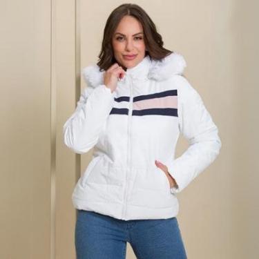 Imagem de Jaqueta Feminina Nylon Puffer Gola Alta Forro Peluciado Fecho em Ziper Capuz Removível-Feminino