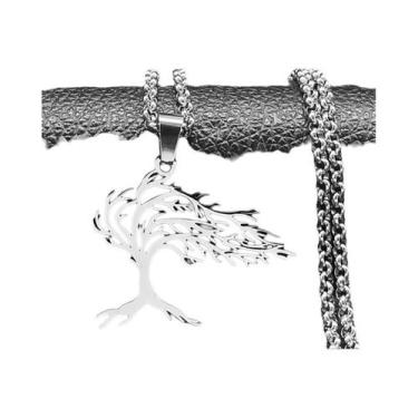 Imagem de Colar Longo Masculino Em Aço Inoxidável Preto 2023 Com Pingente Árvore