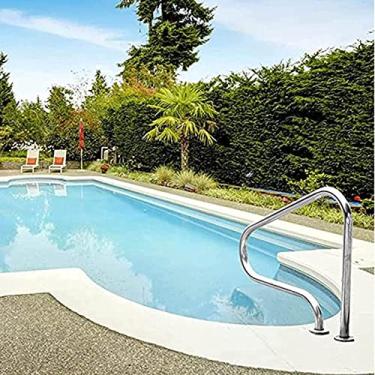 Imagem de AkosOL Corrimão de piscina de aço inoxidável, alça de apoio de entrada, com placa de base flangeada e parafusos, para piscinas internas e externas, camadas inclinadas, parque aquático de spa
