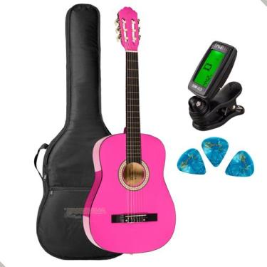Imagem de Kit Violão Nylon Acustico Vogga Vca105N Pk Rosa