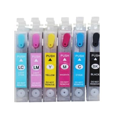 Imagem de LNNDML Aplicável ao cartucho de tinta EP Printer R330 T0851 L800 R1390 refil de manga vazia com chip acessórios de impressora (magenta claro)