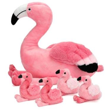 Imagem de Bicho de pelúcia Qpewep Flamingo 53cm com 4 bebês para crianças