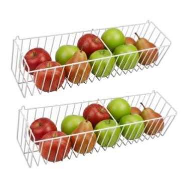 Imagem de Kit 2 Cestos Multiuso Aramado Fruteira de Parede 47,5cm com Divisória 