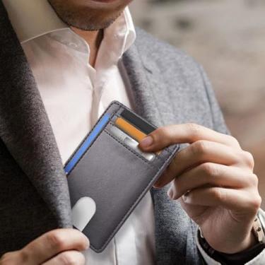 Imagem de Carteira fina para homens e mulheres, bolso frontal minimalista com bloqueio de RFID, porta-cartão de crédito, Cera de óleo - cinza escuro (PU), 1 Count (Pack of 1), Slim