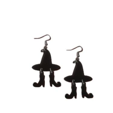 Imagem de Brincos femininos de acrílico de Halloween, chapéu de bota, gato, abóbora, fantasma, bruxa, acessórios, festa de Halloween, One Size, Aço inoxidável, Sem pedra preciosa