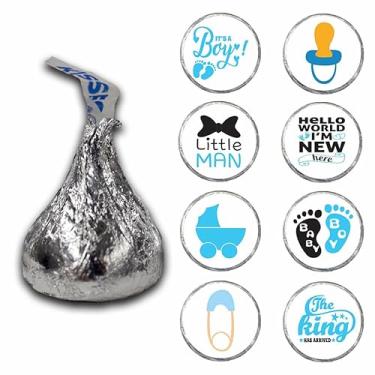 Imagem de Adesivos de festa de chá de bebê – 136 mini adesivos redondos de vinil (0,75 polegadas) – 8 designs de meninos – Adesivos Hershey Kiss para lembrancinhas de doces