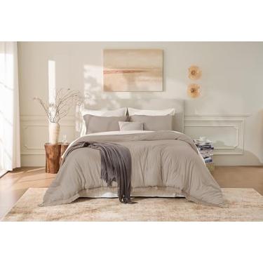 Imagem de Andency Conjunto de edredom California King, cáqui, leve, 3 peças, Cal King, boêmio, conjunto de cama macia para todas as estações (edredom de 104 x 96 cm e 2 fronhas)