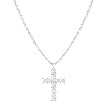 Imagem de XIJIN Colar feminino com cruz de ouro com pingente de cruz de zircônia cúbica corrente de aço inoxidável 45,7 cm, 18 inch, Aço inoxidável, Zircônia cúbica