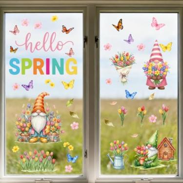 Imagem de ANATTASOUL Adesivos de janela estática flores e anões 1 folha reutilizável decalque de janela para vidro, 120 cm x 30 cm adesivo de janela dupla face removível para quarto, escritório, decoração de