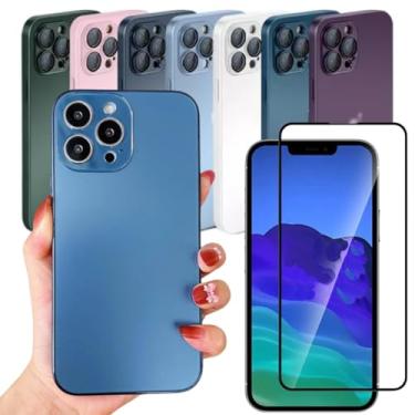 Imagem de Capa Capinha Case De Vidro AG Glass Com Proteção De Câmera Compatível Com iPhone 16 | iPhone 16 Pro | iPhone 16 Pro Max + Película De Vidro Para Tela 3D (Azul Escuro, iPhone 16)