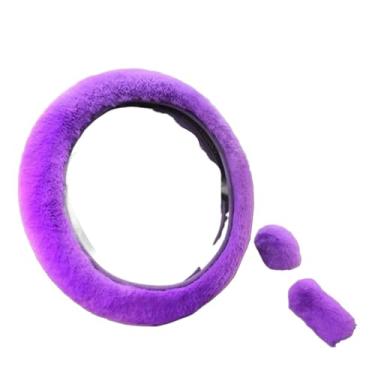 Imagem de 3 pçs/conjunto de capa de pelúcia para volante de carro macio para o inverno, rosa, azul, roxo, preto para volante de 38 cm (roxo)