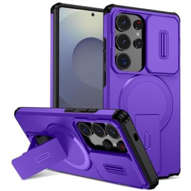 Imagem de POYUFRG Capa magnética para Samsung Galaxy S26 Ultra/S26 Plus/S26, capa fosca à prova de choque com capa de proteção para câmera com suporte dobrável, roxa, S26 Plus