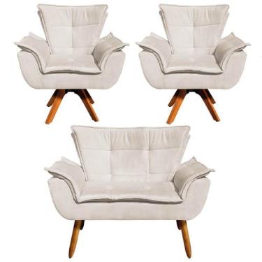 Imagem de Sofá Namoradeira e 2 Poltronas Giratória MM30 Opala Suede D03 - D'Ross