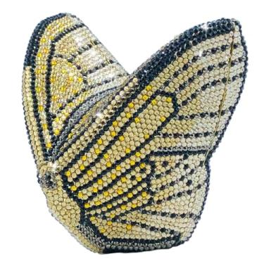 Imagem de Usuisy Bolsa feminina clutch de cristal borboleta novidade e bolsas de mão para festa de casamento bolsas de mão com strass, mini, Dourado, Mini