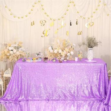 Imagem de Eternal Beauty Toalha de mesa de lavanda, 152 x 300 cm, capa de mesa retangular de lantejoulas para bolos, sobremesas, exposições, festas, eventos de aniversário