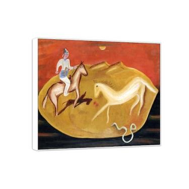Imagem de Victor Brauner famosa pintura em tela de arte de parede pronta para pendurar - cavaleiro branco cavalo - imagem em moldura branca para decoração de sala de estar 30 x 35 cm 12 x 13 pol