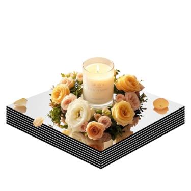Imagem de Pacote com 8 placas quadradas espelhadas para centros de mesa, bandejas de espelho de vidro sem moldura de 25,4 cm, 2 mm, espelhos de vidro montados na parede para centros de mesa, decorações de festa