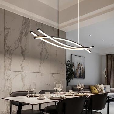 Imagem de Luminária pendente moderna de LED para mesa de jantar, com intensidade regulável, na cor preta, lustre de teto ajustável para escritório, sala de estar, quarto e sala de estudos, luminária p