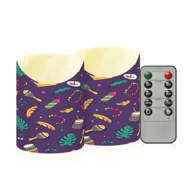 Imagem de Wassud Pacote com 2 velas sem chamas com design de carnaval com controle remoto, velas realistas cintilantes com temporizador, velas decorativas para Natal, casamento, festa, decoração de casa pequena