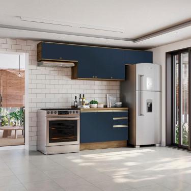 Imagem de Armário de Cozinha Completa 100% MDF 280cm Nogueira/Azul Profundo Celeste Kappesberg