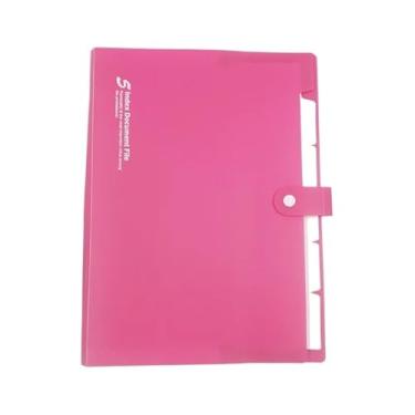 Imagem de Organizador de arquivos A4 PP pasta documentos papel organizado snap on sacos de armazenamento 5 camadas pasta de arquivo multi-camada expansível material de escritório (rosa)