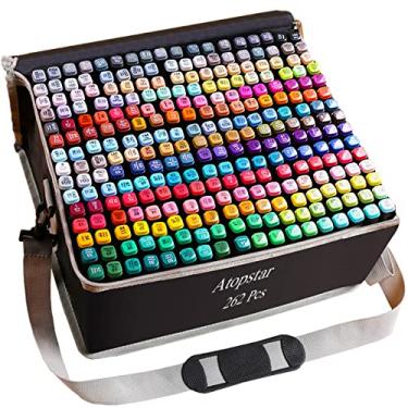 Imagem de ATOPSTAR Marcadores de álcool de 262 cores, marcadores artísticos, desenhos, para crianças, marcadores de ponta dupla para adultos, materiais de pintura perfeitos para crianças, meninos, meninas, estudantes, presente adulto (262 capa preta)