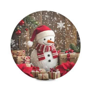 Imagem de STAYTOP Jogo americano redondo de boneco de neve de Natal, 6 peças, tapetes de mesa antiderrapantes fáceis de limpar para decoração de mesa de festa e churrasco