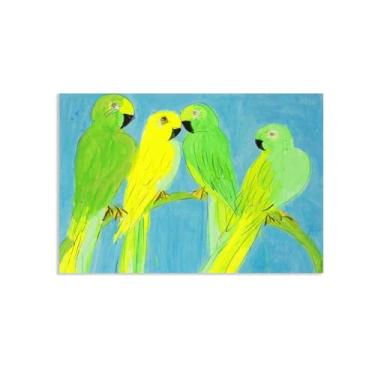 Imagem de Pintura em tela Walasse Ting Papagaios verdes e amarelos famosa reprodução de arte floral expressionismo abstrato impressão de arte decoração de parede para sala de jantar 45x30 cm pôster