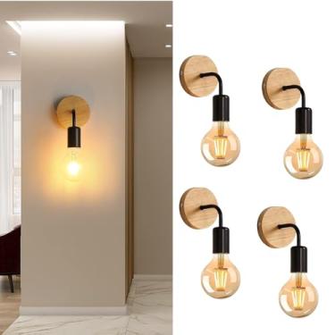 Imagem de GZZBMY E27 Arandelas de Parede Industrial Vintage Iluminação de Parede Interior Preto Madeira Retrô Metal Arandela para Quarto Cabeceira Sala de Estar Escada (sem Lâmpadas) (Preto, 4 peças)