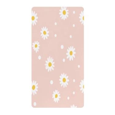 Imagem de Blueangle Lençol de berço padrão para berço infantil - Lençóis de algodão macio e respirável com margarida rosa (333)