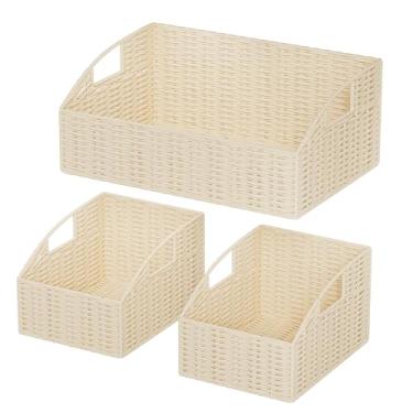 Imagem de Ollieroo Cestas de armazenamento de vime, caixas de armazenamento de papel tecido à mão com alças embutidas, cestas de recipientes de armazenamento para prateleiras, quarto, banheiro, lavanderia ou