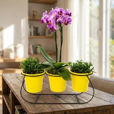 Imagem de Suporte Aramado para Vasos 3 Lugares  Aço Preto, 27 cm  Para Vasos de 