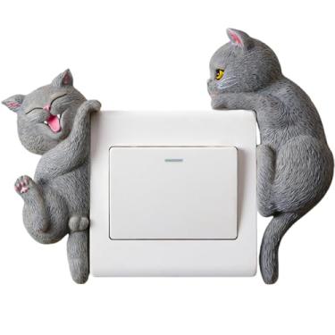 Imagem de Placa decorativa para interruptor de luz de gato, mini estatuetas de gato fofas para interruptores de luz, decoração de parede engraçada, mini animais de resina para decoração de quarto, presentes de