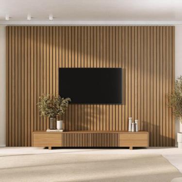 Imagem de Rack com Painel Ripado para Tv até 86 Polegadas 320x250cm Aruá Cabecasa Madeiraoriginals Jatoba