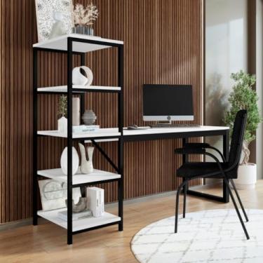 Imagem de Escrivaninha Modelo Inovare com 5 Prateleiras em Aço e MDF Branco para Home Office e Estudo