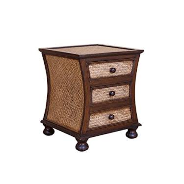 Imagem de Cômoda de ratã mesa de cabeceira de madeira maciça multifuncional moderna cesta de armazenamento de vime multicamadas mesa de cabeceira mesa de cabeceira mesa de canto mesa de corredor