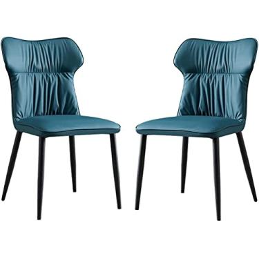 Imagem de RROUAN Conjunto de 2 cadeiras de jantar de couro sintético para cozinha, sala de estar, sala de estar, balcão, perna de aço carbono, cadeira de mesa doméstica, azul verde