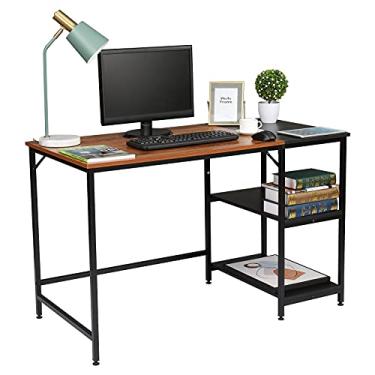 Imagem de Mesa de computador funcional estilo industrial com prateleiras de armazenamento de duas camadas, tampo de mesa retrô de madeira e metal, moldura de metal estável para forte capacidade de carga, 120 cm