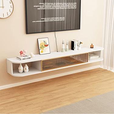 Imagem de Prateleira flutuante prateleira de parede, armário de TV, suporte de TV, console de mídia para TV, centro de entretenimento doméstico, roteador decodificador, caixa Sky Box, CDs, DVD players de fotos