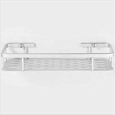 Imagem de Prateleiras de banheiro espaço alumínio uma camada prateleira de chuveiro montada na parede prateleira de cozinha adesivo retangular cesta de armazenamento para xampu