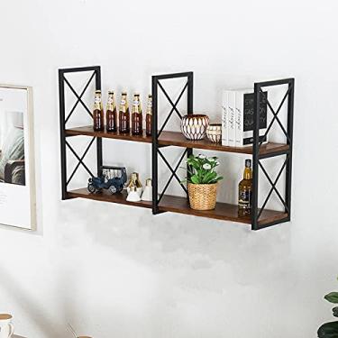 Imagem de Prateleiras de parede, prateleira flutuante de ferro industrial, prateleira vintage para decoração de casa, para fazenda, cozinha, café, estudo, suporte de flores, fácil de montar (tamanho: 120 * 30