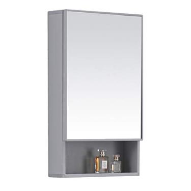 Imagem de Armário de remédios para banheiro com espelho, armário de remédios de armazenamento montado na parede com porta espelhada única e prateleira de armazenamento, suporte de recesso ou superfície