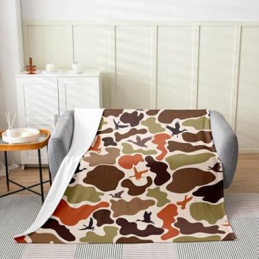Imagem de Manfei Cobertor de flanela camuflado de pato camuflagem caça pato caçador cobertor camuflado verde exército marrom mantas aconchegantes para cama, sofá, decoração de quarto de crianças, meninos
