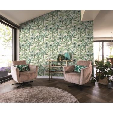 Imagem de Papel de Parede Barbara Home Folhagem Verde e Bege 485240